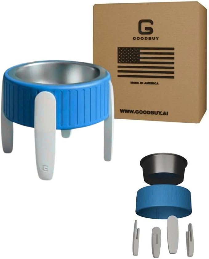 Pet Station Elevated Dog Bowl Stand for 6.8 in. Bowls - 3D Printed Dog Feeder - Adjustable Height Legs and Magnetic Fridge Mount Feeding Station - Made in USA (Blue, Bowl + Large Legs)