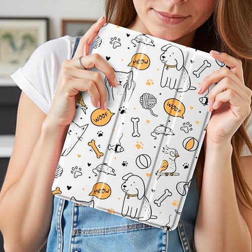 Cute Pets Animal Case for 13" iPad Pro(2024), Clear TPU Smart Stand Back Cover with Pencil Holder, Auto Wake/Sleep Foldable Shockproof Protective Case