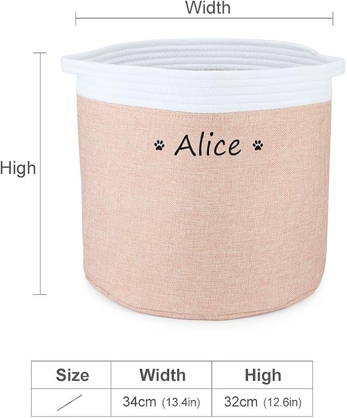 Personalized Dog Toy Storage Basket Bin Collapsible Customized Pet's Name Round Storage, Organizer for Dog Toys、Clothing、Apparel & Accessories with Box (Heart White Blue)
