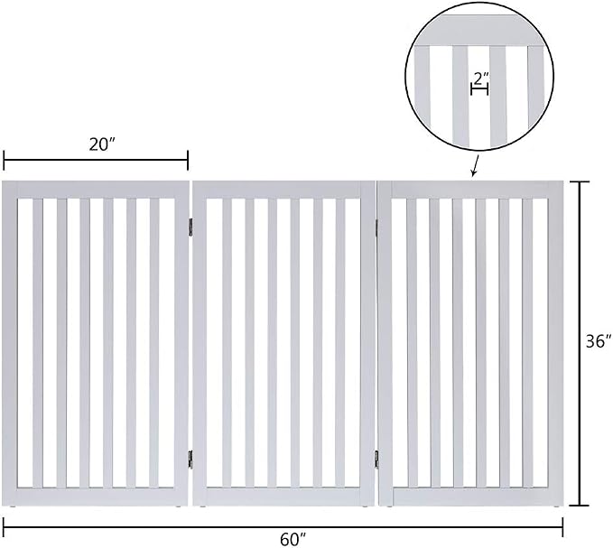 unipaws 36”H Free Standing Pet Gate for Dog, Tall Wooden Dog Gate, 60” Wide | Foldable Pet Fence for Doorway, Stairs, Step, Expandable Doggy Barrier, Room Divider, Indoor Use, White