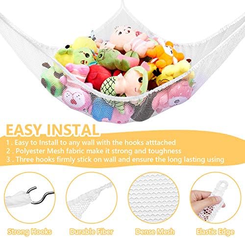 Stuffed Animal Net or Hammock, Stuffed Animal Net, Jumbo Toy Net Hammock for Stuffed Animals Wall Sling Corner Extra Large Kids Children Mesh Toy Net Organizer (2 Pack)