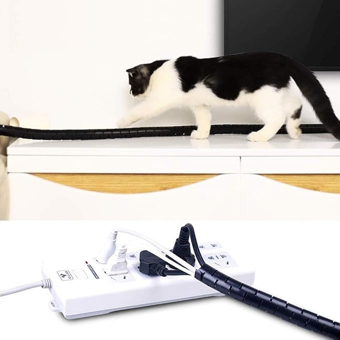 RELIANCER 10FT Cable Management Sleeve Organizer,1/2 inch Coiled Cord Organizer w/4 Cable Clips & Guide Clip,Wire Cover Wire Wrap Cable Protector,Messy Cable Tube Hider Solutions TV PC Home Office