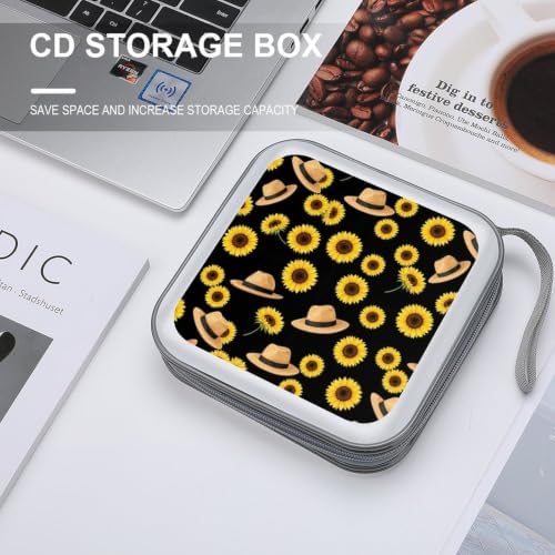 CD Case Organizer Sunflower Floral DVD Holder Wallet Protective Box | Disc Storage Binder with 40 Capacity, Rustic Sunflower Floral, Zipper, Hand Strap for Home Office Car