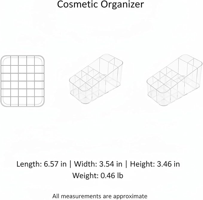 Cosmetic Organizer with 12 Compartments, Transparent PET Storage Box for Lipstick and Makeup, Vanity Countertop Caddy (1 PC)