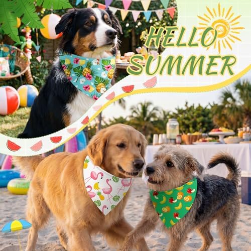 Abbylike 50 Pcs Summer Hawaiian Dog Bandanas Bulk, Tropical Fruits