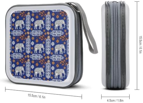 Sturdy DVD Case Boho Elephant CD Holder Organizer Binder 40 Capacity | Disc Wallet Boho Elephant Dustproof, Shockproof, Zipper Closure for Car Home Office
