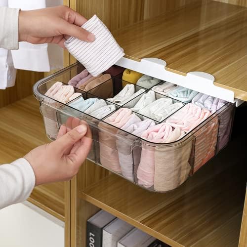 Xicennego Pull-out Closet Underwear Storage Box, Plastic Drawer Underwear Organizer Divider, Wardrobe Organizer Drawer for Socks, Underwear, Bra, Tie (Grey)