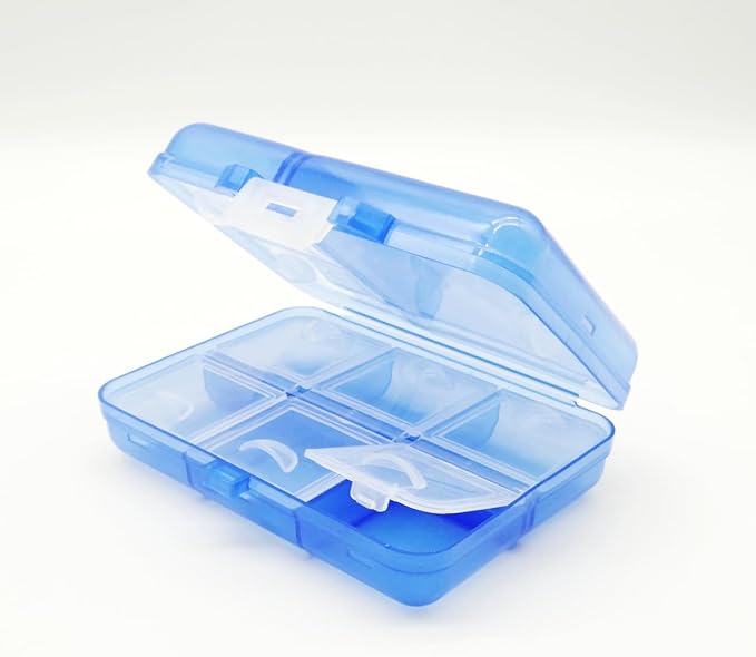 Travel Medicine Pill Organizer, AM PM Daily Pill Box Purse Pocket | Weekly Medication Reminder Planner, Cute Pill Holder Container Portable Compact Vitamin Supplement Capsule Dispenser, Blue