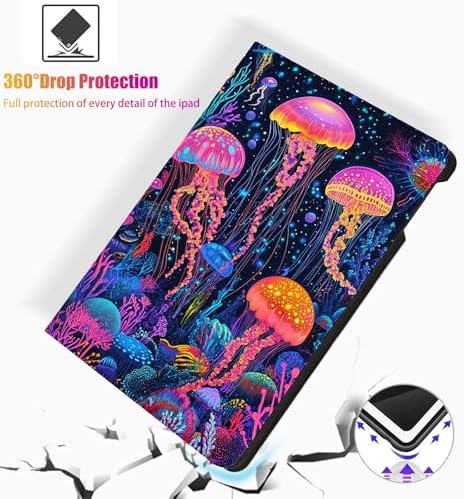 for Microsoft Surface Pro 11/10/9-13" 2024/2022 Tablet Case,Auto Wake/Sleep,Adjustable Stand Protective Cover - Neon Jellyfish