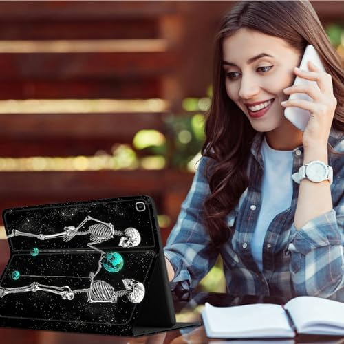 for Samsung Galaxy Tab A 10.1" 2019 SM-T510/T515/T517 Case | Slim Leather Smart Cover with Multi-Angle Anti-Slip Stand [Auto Wake/Sleep] Shell for Women Men, Skull Earth