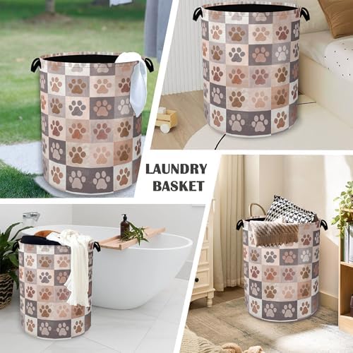 Colorful Dog Cat Laundry Basket,Paws Foldable Oxford Cloth Tote Bag Laundry Hamper Clothes Storage Bucket Organizer for Bedroom Laundry Storage Dormitories 16" x 20.8"
