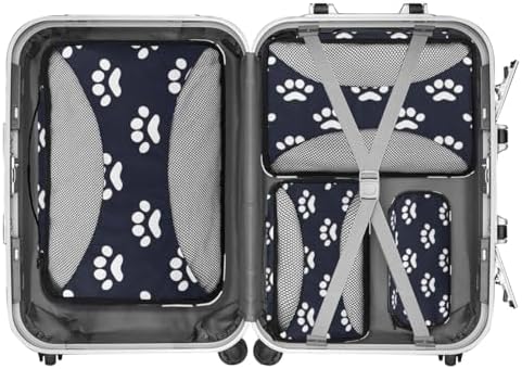 Dog Bones Paw 4 Set Packing Cubes Luggage Organizer Bags for Travel Accessories and Essentials, Dog Paws