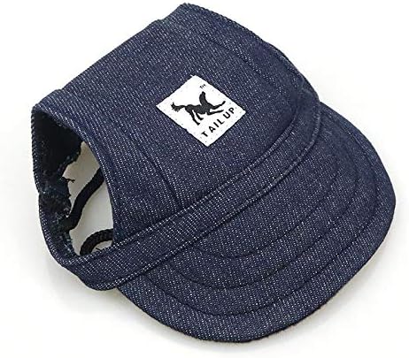 Leconpet Baseball Caps Hats with Neck Strap Adjustable Comfortable Ear Holes for Small Medium and Large Dogs in Outdoor Sun Protection (XL, Blue Jeans)