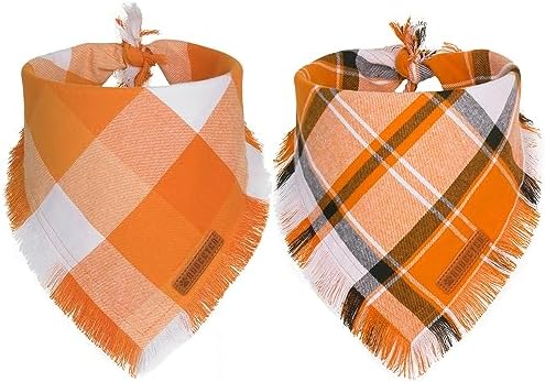 ADOGGYGO Fall Dog Bandana, Plaid Thanksgiving Bandanas for Dogs, X-Large