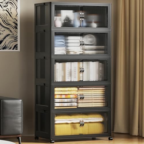 SAILUN 635Qt Large Stackable Storage Bins,Storage Cabinet with a Lid,Black