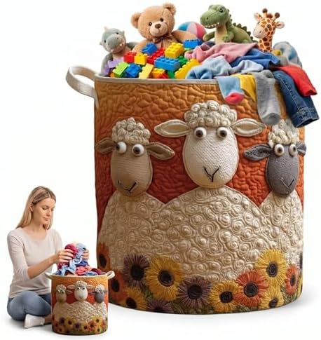Quilted Laundry Basket with Handles, Boho Floral Fabric Storage Hamper, Large Soft Storage Hamper for Bedroom, Laundry Room, Clothes(16" x 22")