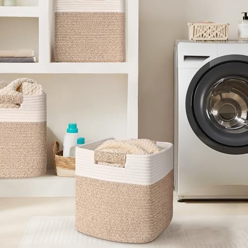 11 Inch Storage Cubes, 3 Pack Cube Storage Bins for Organizing, Cotton Rope Woven Baskets for Shelves, Bathroom, Kids Room, Closets, Baby Nursery