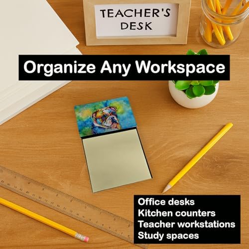 Caroline's Treasures English Bulldog Hippie Dawg Sticky Note Holder Refillable Dispenser Self-Sticky Note Pads, Memo Pads Blank Desk Accessories