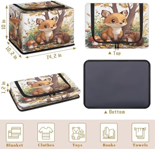 Mushroom Fox Storage Bins with Zipper Lid Foldable Fabric Organizer Box with Handles Rectangular Closet Clothes Organizer Containers