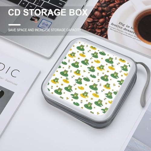 DVD Storage Binder for 40 Discs Cute Frogs, Hard Shell Protective Wallet with Handle, Portable CD Organizer for Car Travel