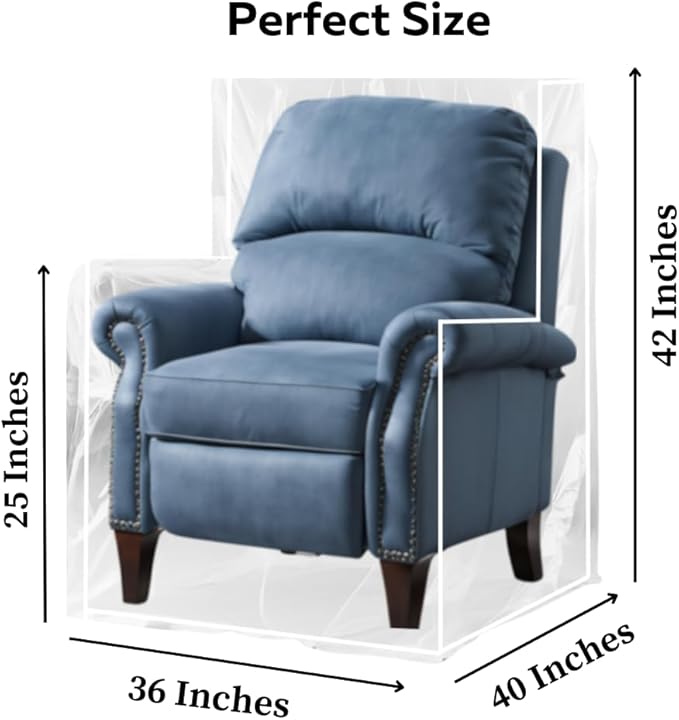 Evelots Clear Vinyl Recliner & Armchair Cover, Waterproof Protector | Heavy-duty clear vinyl protects recliners from pet claws, stains, dust & spills; ideal for everyday use, moving and storage.