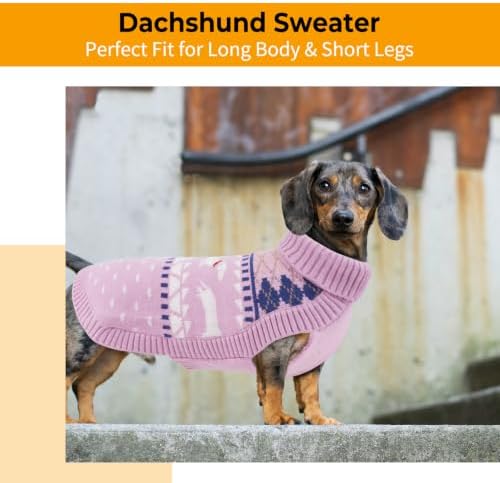 Lelepet Dachshund Sweater Turtleneck Dog Sweaters for Small Dogs (XS-XL) | Pullover Knitted Dog Coat,Cold Weather Dachshund Clothes,Fall/Winter Cozy Outfit for Wiener Dogs,Stretchy Knitwear,XL,Purple
