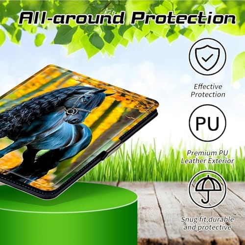 Universal Case for T-Mobile Revvl Tab 2 10.1" Model:9185W 2025/Revvl Tab 5G 10.36" 2023, 360 Degree Rotating Kickstand Protective Stand Shell Cover for 9"-10.5", Maple Leaf Black Horse