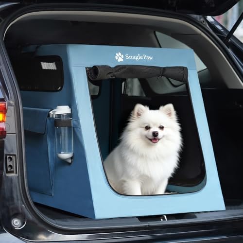 Metal Frame Dog Car Crate, Portable Pet Carrier for Medium Large Dog,Blue,L