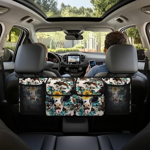 Aztec Cow Hanging Car Trunk Organizer Car Back Seat Storage Bag Auto Cargo Bag Collapsible Auto Interior Accessories for Sedans SUV Jeep Trucks MPV Van