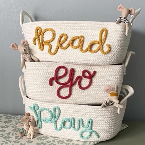 Personalized Baby Name Basket Custom Easter Cotton Rope Diaper Caddy & Nursery Storage Organizer Bin for Baby Birthday Shower Gift, Newborn Essentials, Kids' Bedroom Bathroom Decor (Style F)