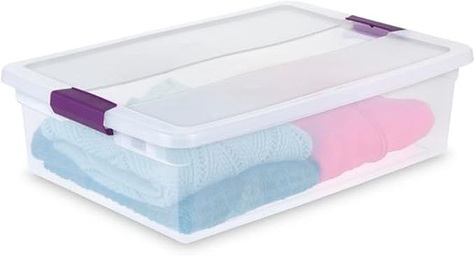 Sterilite 32 Quart ClearView Latch Box, Plastic Storage w/Clear Lid, 6 Pack | Clear Plastic Organizers with Color Accent Latches for Closet, Bedroom, Shelving Units, Dorm Room and Home Organization