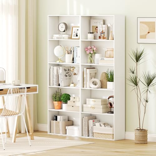 Giantex 5-Tier Bookshelves Set of 2, Freestanding Bookcase with 5 Open Shelf, Modern Display Shelf, Storage Organizer for Living Room Bedroom Home Office