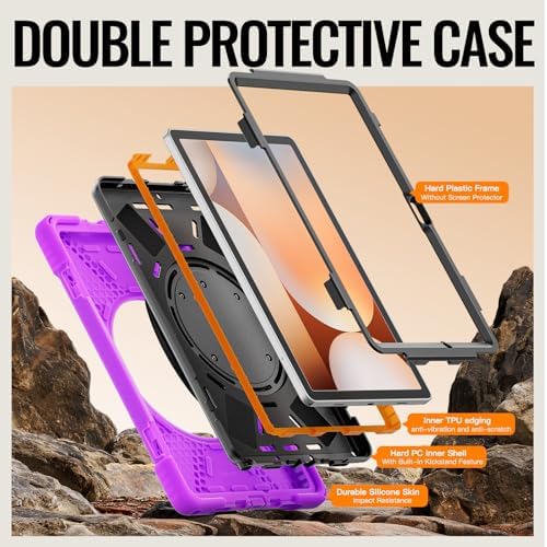 Rugged Protective Case Compatible with Samsung Galaxy Tab A11 Plus/A11 + 11" 2023 SM-X230, Military-Grade Shockproof Cover with 360° Rotating Stand & Built-in Screen Protector (Purple)