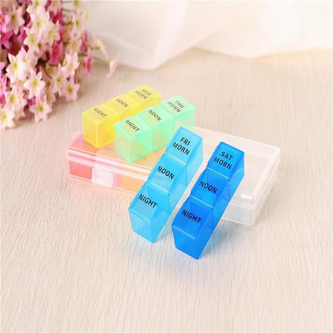 Weekly Pill Organizer, 3 Times a Day, Portable 7-Day Pill Box Case | Travel Prescription Pill Case Dispenser, Vitamin Fish Oil Compartment Container, Daily Calcium DHA Supplement Holder Reminder