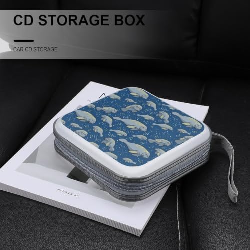 CD Case Storage Organizer Binder Grey Manatees Protective Disc Holder | DVD Wallet for Car Home Office Travel, Cute Funny Grey Manatees, Hard Plastic, Hand Strap, 40 Capacity