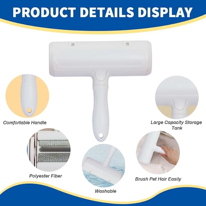 Pet Hair Remover Original Size Reusable Lint Roller for Cat & Dog Hair on Furniture, Couch, Carpet, Car, Rugs & Bedding Portable, Eco-Friendly White Classic