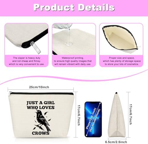 Crow Lover Gifts Makeup Bag Crow Gifts for Women Crows Themed Gift Black Crows Cosmetic Bag Bird Watching Gift Bird Lover Birthday Christmas Graduation Gift for Friend Daughter Colleague Sisters