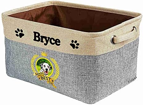 Custom Name Collapsible Dog Toy Storage Basket Bin World's Best Dog Dalmatian Foldable Pet Toy Box Closet Shelf Baskets Organizer for Bedroom Home Dog Cat with Handles Gray