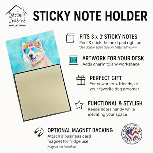 Caroline's Treasures Samoyed Hippie Dawg Sticky Note Holder Refillable Dispenser Self-Sticky Note Pads, Memo Pads Blank Desk Accessories