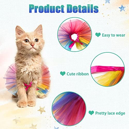 Threetols Rainbow Dog Costume - Christmas Pride Princess Dress for Cats & Dogs, Tutu & Collar Set for Small to Medium Pets, Perfect for Birthday Parties