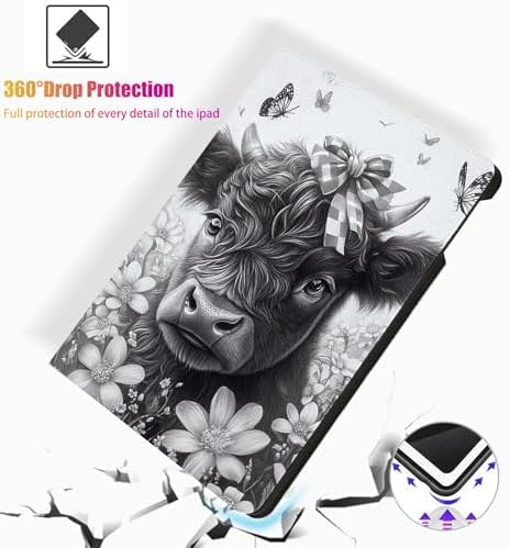 for Microsoft Surface Pro 11/10/9-13" 2024/2022 Tablet Case,Auto Wake/Sleep,Adjustable Stand Protective Cover - Cute Cartoon Cow