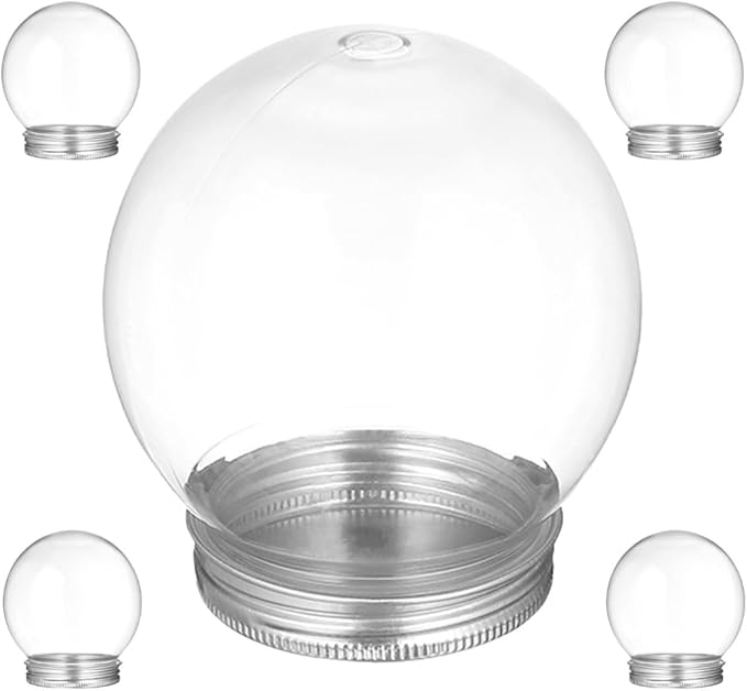 GANAZONO Dome Snow Globe 150ml with Screw Lid Candy Bottle Plastic 5pcs