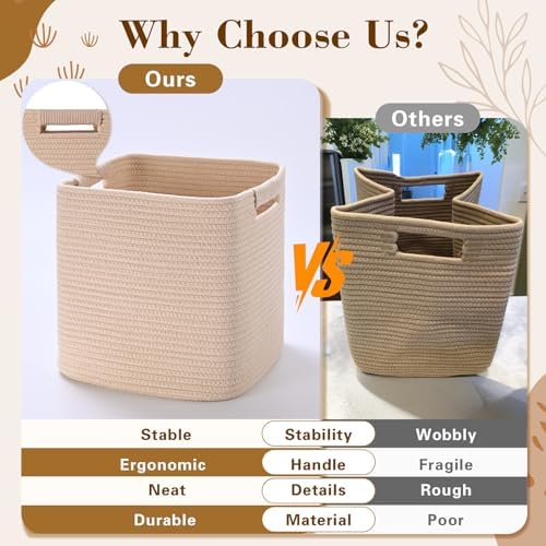 11 Inch Storage Cubes, 3 Pack Cube Storage Bins for Organizing, Cotton Rope Woven Baskets for Shelves, Bathroom, Kids Room, Closets, Baby Nursery