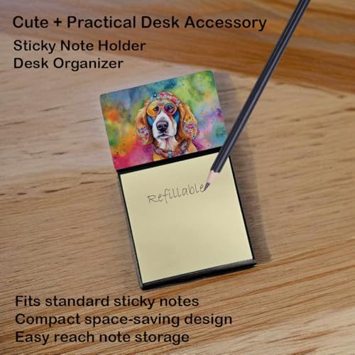 Caroline's Treasures Hippie Dawg Sticky Note Holder Refillable Dispenser Self-Sticky Note Pads, Memo Pads Blank Desk Accessories