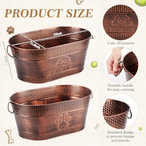Zonon 2 Pack Metal Dog Toy Baskets, Large Dog Toy Bin with Handles | Copper Dog Toy Box, Durable Galvanized Steel Pet Toy Storage Box for Dog Blankets Leashes Storage Living Room Area (21 Quart)