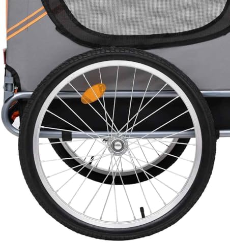 Pet Bike Trailer for Dogs with Suspension, Foldable Dog Bicycle Trailer with Mesh Windows, Safety Joint, Reflectors and Rain Cover, Orange and Gray