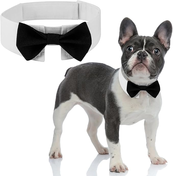 Elegant Dog Bow Tie - Cute Tuxedo Bowtie with Adjustable White Collar for Formal Pets - Perfect for Valentines, Weddings, and Birthdays