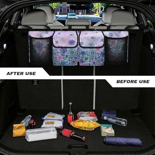 Retro Floral Car Trunk Organizer Car Back Seat Hanging Storage Bag Collapsible Large Capacity Storage Bag Automotive Interior Accessories for Sedans SUV Jeep