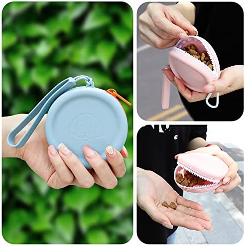 Silicone Dog Treat Pouch Small Bag,2PCS Pet Walking Bag for Dog and Cat,Pocket Size,Easy to Clean,Odorless,Zipper Design,Moisture-proof,Travel Walking Bag,Portable Training Bag. (Sky Blue&Light Pink)