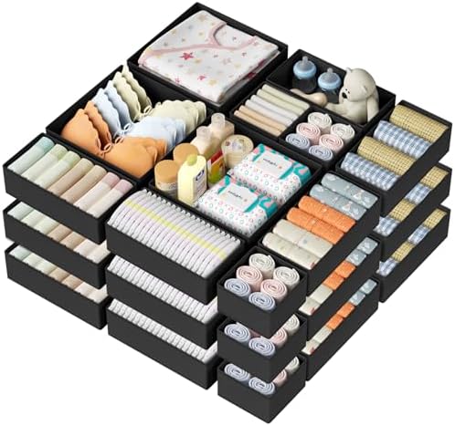 DIMJ Drawer Organizer Clothes Storage - 24 Pack Baby Dresser Organizer for Nursery, Small Fabric Closet Drawer Organizer Bins for Underwears Socks, Foldable Storage Dividers Organization for Bedroom